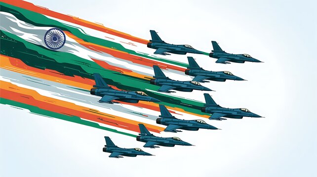 Indian air force fighter jets flying with national flag illustration