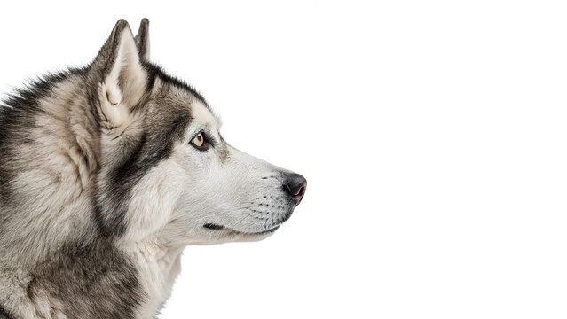 Majestic siberian husky dog head profile portrait isolated on transparent background