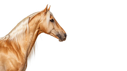 Beautiful profile portrait of majestic palomino horse animal isolated on transparent background © Roksana
