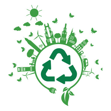 Green Energy and Recycling Concept with Eco-Friendly Elements and Nature