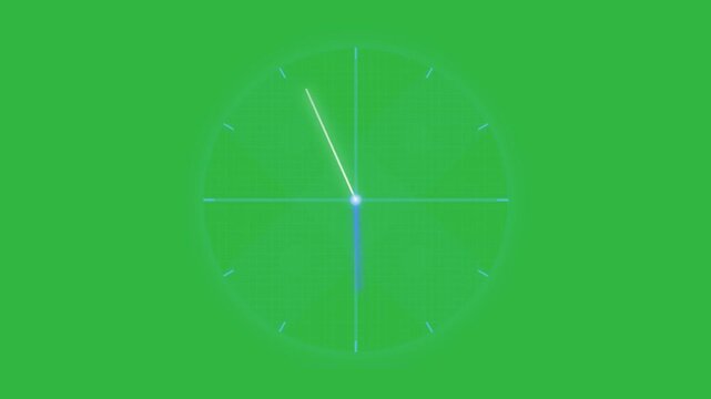 Fast Moving Analog Clock Animation on Green Screen Background, Futuristic Glowing Neon Timepiece With Spinning Hands, Chroma Key Time Lapse Concept