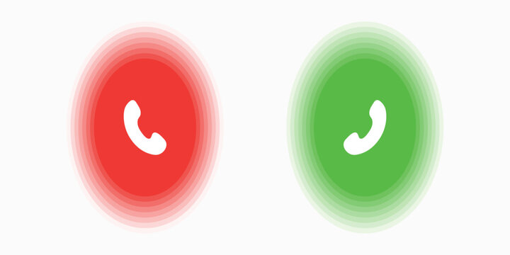 Phone call icon accept and decline. Icons depict the option to accept or decline phone call with red and green buttons. Phone icon. Answer and hang up the phone icon. Accept and decline incoming call