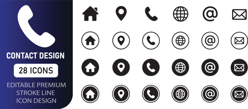 Phone, website, address, location and mail logo symbol sign pack. premium icon design
