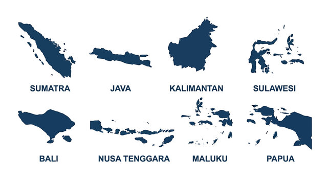A map illustration displays regions of Indonesia including Sumatra, Java, Kalimantan, Sulawesi, Bali, Nusa Tenggara, Maluku, and Papua.