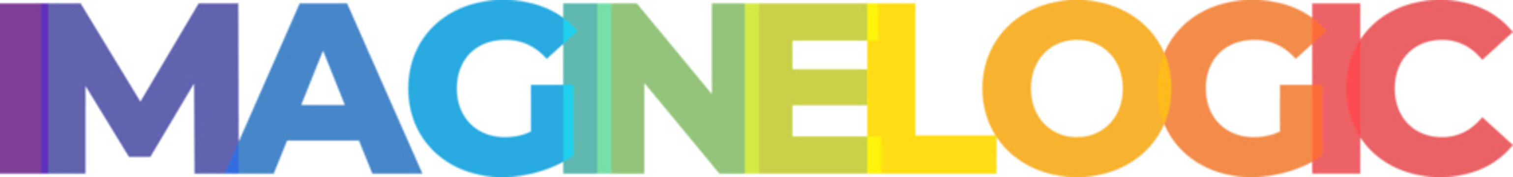 A vibrant IMAGINELOGIC text logo with an inspiring rainbow gradient, representing innovative concepts and imaginative problem solving capabilities