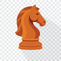 Stylized chess knight piece icon in warm orange and brown tones with clean shading, ideal for strategy games, chess clubs, tournaments, education, branding, apps, and game-related designs. © VectorBloomX
