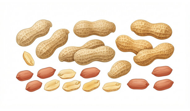 Whole and shelled Chinese peanuts vector isolated on white background