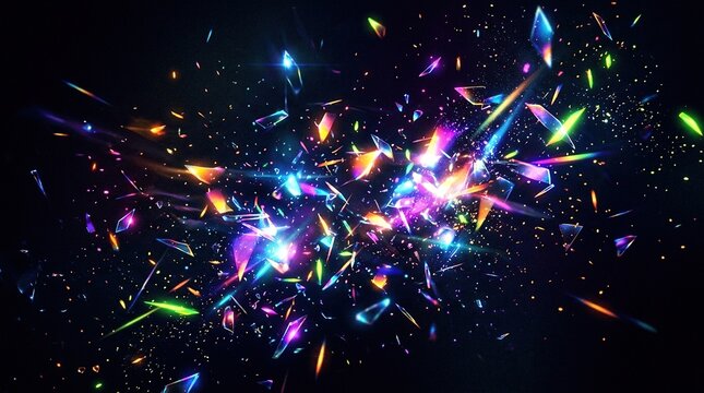 Vibrant colorful lights exploding in dark space