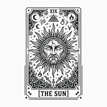 Halloween tarot card the sun vintage occult illustration for mystical designs and seasonal decor