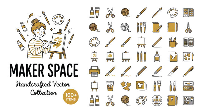 Maker space handcrafted vector icons set