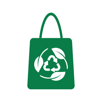 Eco-Friendly Shopping Bag Design with Recycle Symbol and Green Leaves