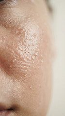 Fototapeta premium Macro Close-up of Hydrated Skin Pores and Moisture