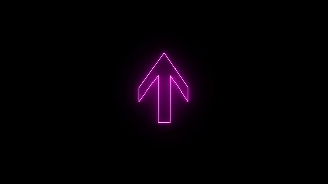 Purple Neon up direction arrow icon glowing animation direction, technology, design, 4k video.