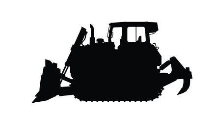 Bulldozer Silhouette Against White Background Construction Machinery Outline © Munna