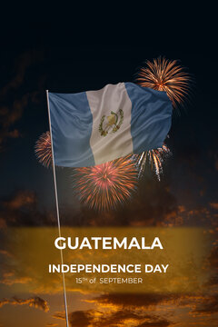 Evening sky and fireworks waving National flags of Guatemala