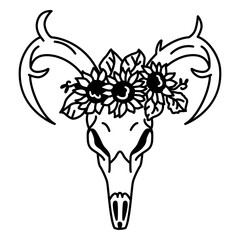 Obraz premium Animal skull flowers line art