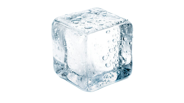 Clean empty clear crystal ice cube block isolated on transparent background
