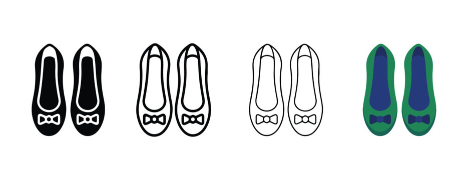 loafer shoes with bow tie details in different colors and line styles on white background