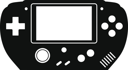Black and white icon of a handheld video game console with buttons and a screen for retro gaming entertainment © mdnirobsardar05