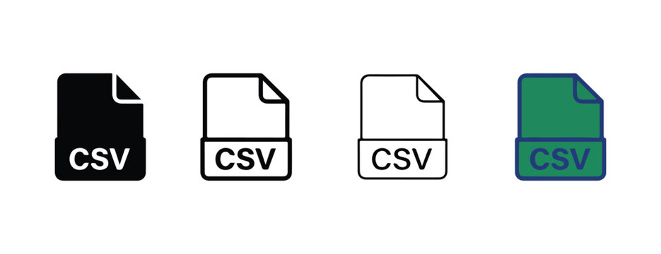 CSV file icons in different colors and styles for data representation and spreadsheet symbols