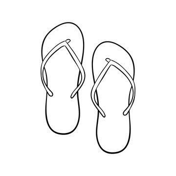 Hand drawn line illustration of flip flops on isolated background
