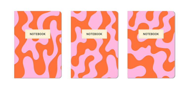 Set of notebook cover templates with abstract organic  wavy shapes. Vector flat illustration of modern stationery designs