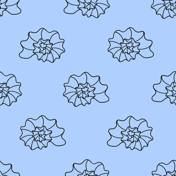 Seamless pattern with hand drawn nautilus seashells. Vector line art illustration. Marine ocean background for fabric, wallpaper, wrapping paper and textile