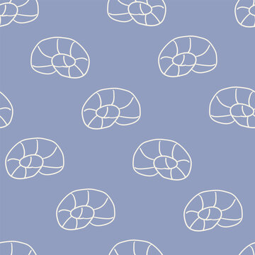 Seamless pattern with hand drawn nautilus seashells. Vector line art illustration. Marine ocean background for fabric, wallpaper, wrapping paper and textile