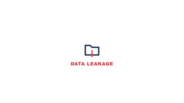 Data leakage folder icon animation featuring a red downward arrow sign indicating a security breach in this digital motion clip