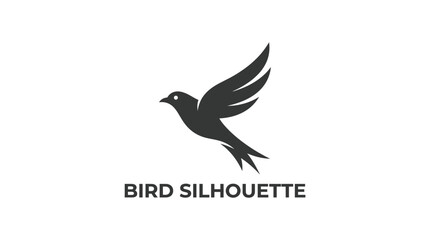 Obraz premium Minimalist black bird silhouette vector illustration featuring a dynamic flying pose on a clean white background