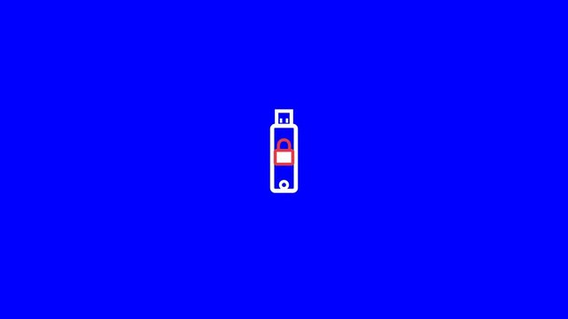 Secure flash drive icon with red padlock design represents data privacy and protected digital storage in this animated motion video