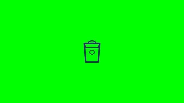 Minimalist trash bin icon animation featuring a clean outline design set against a vibrant high contrast green screen motion video