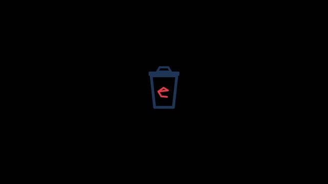 Minimalist trash can icon animation featuring a striking red geometric center design against a deep dark solid black video background