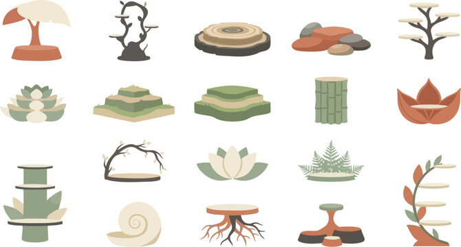 Set of abstract nature inspired objects and decorative elements for design