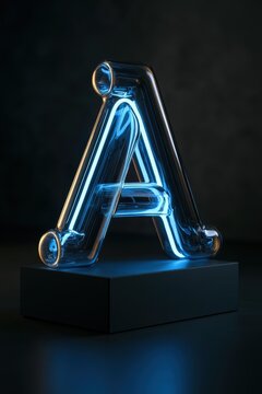 Glowing Greek lambda symbol formed from glass tubes in a minimalist studio setting