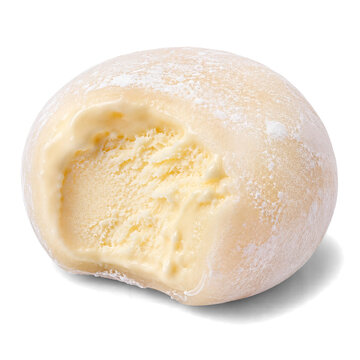 Mochi ice cream with a bite taken out, isolated on transparent background