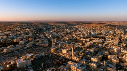 Fototapeta premium Wide aerial scene of Hargeisa with surrounding desert landscape, Somaliland