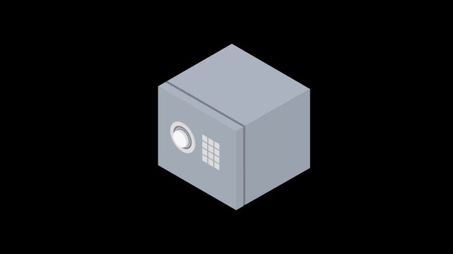 Animated Isometric Safe Deposit Box Icon for Banking Security and Finance