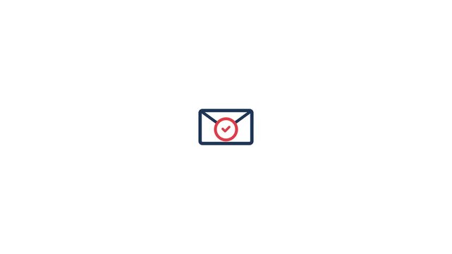 Email envelope icon with a red checkmark animation displays successful delivery status in this clean minimalist digital motion graphic clip