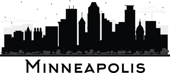 Fototapeta premium Black and white of the minneapolis skyline with the word minneapolis below cityscape silhouette skyscrapers