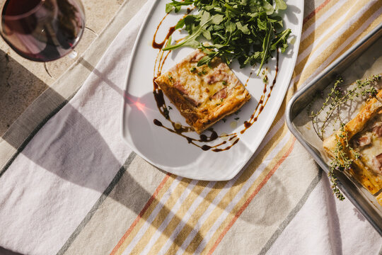 Plated Flatbread and Wine