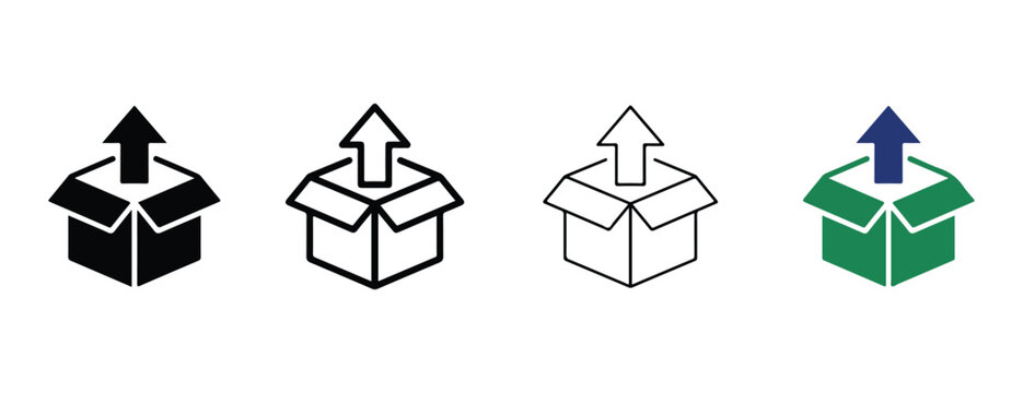 open box icons with arrows pointing upwards on white background  business shipping delivery symbols