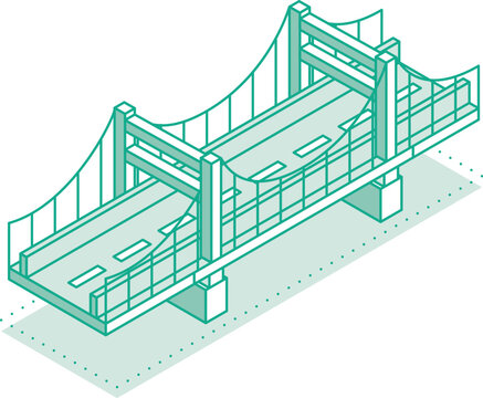 Isometric outline of urban infrastructure with roads, bridges, and buildings isometric outline style