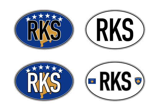 Kosovo Republic, oval international vehicle registration code license plate car sticker, vector illustration