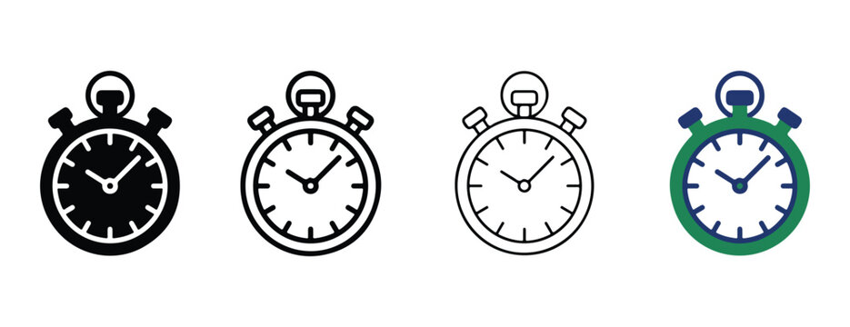  stopwatch icons in various styles on white background  simple time measurement tools for various design needs