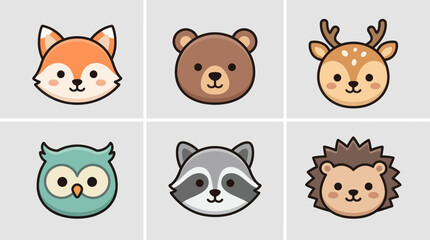 Fototapeta premium Cute woodland animal faces collection