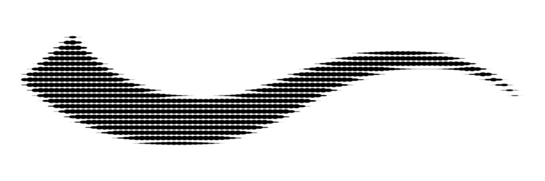 Abstract sinuous wave pattern made of black dotted lines as transparent object