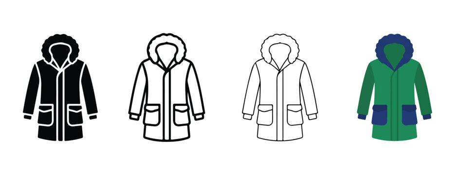 winter coats with furlined hoods  black white light gray and green with blue accents