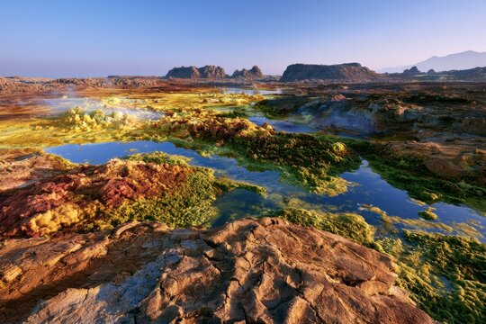 Colorful volcanic landscape of the Dallol area in the Danakil Depression, Afar, Ethiopia