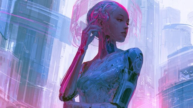 Concept art of human-machine integration: exploring augmented existence with luminous networks